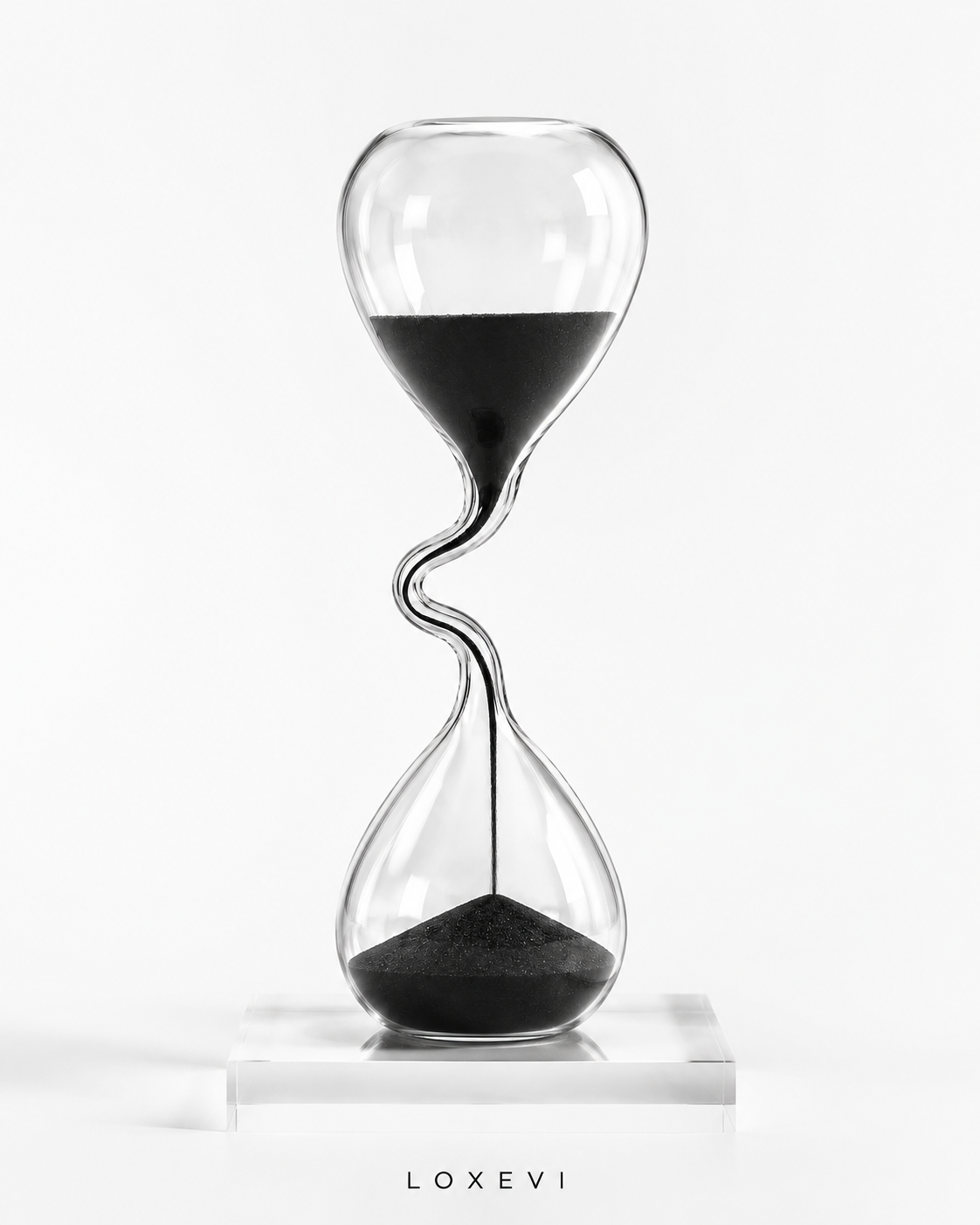 Modern Curved Black Glass Hourglass Loxevi
