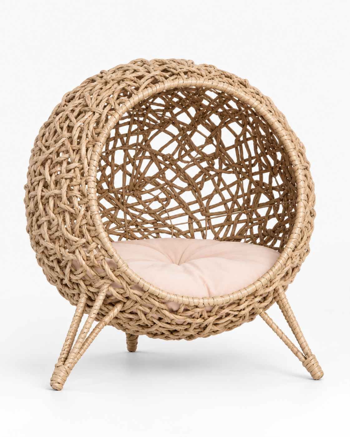 Luxury Woven Rattan Cat Bed with Soft Cushion Loxevi