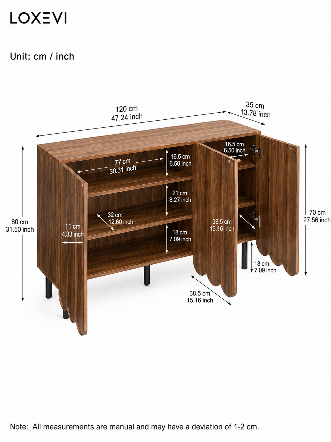 Modern Wood Sideboard with Wave Doors Loxevi