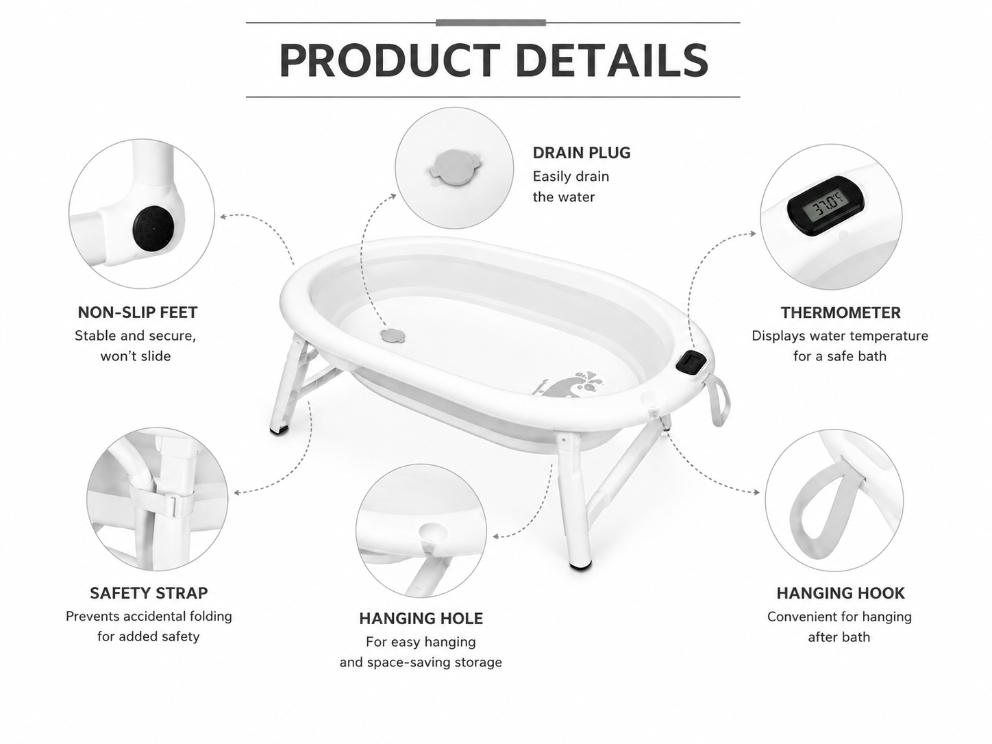 Foldable Baby Bath with Thermometer and Seat Loxevi