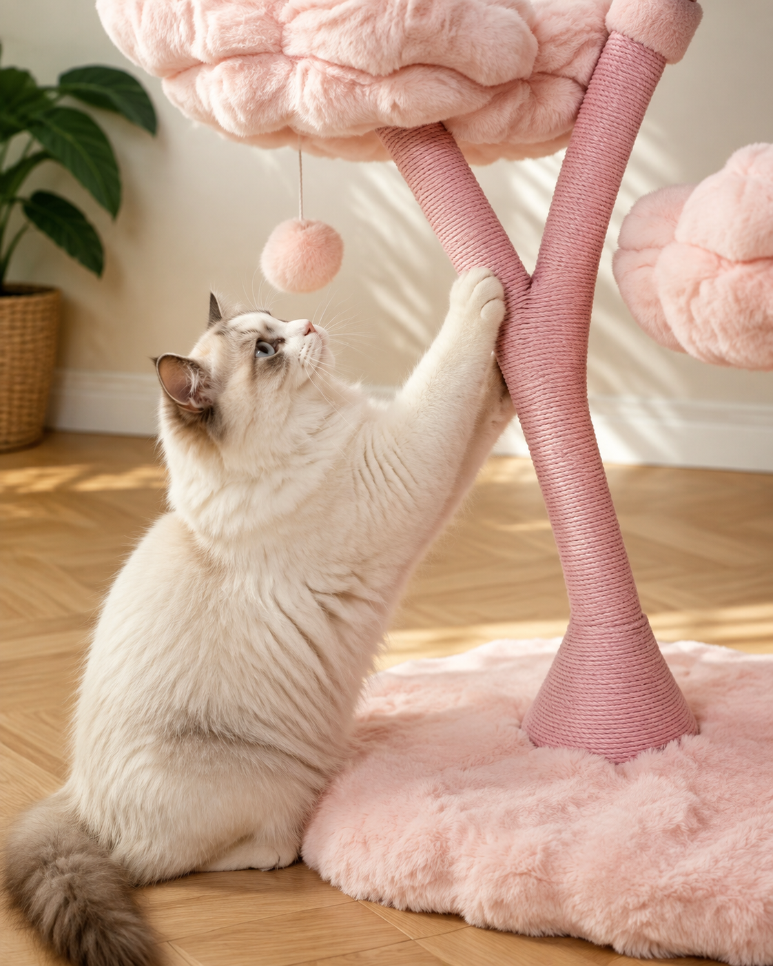 Pink Blossom Cat Tree with Plush Flower Platforms Loxevi