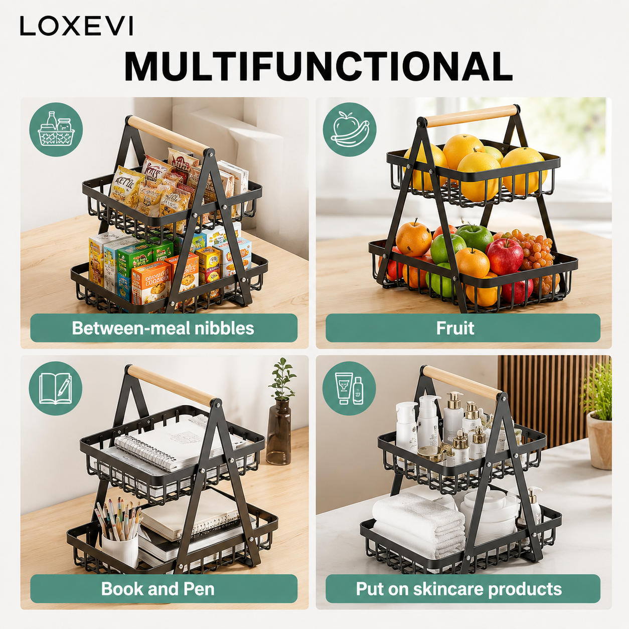 Two Tier Removable Fruit Basket Stand Loxevi
