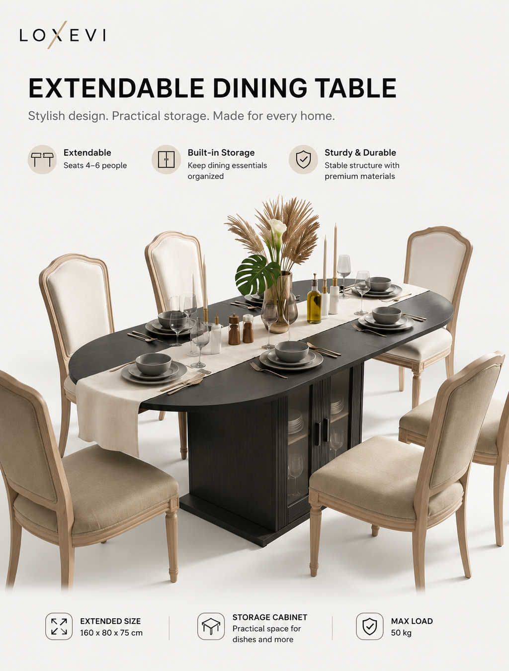 Extendable Dining Table Loxevi
