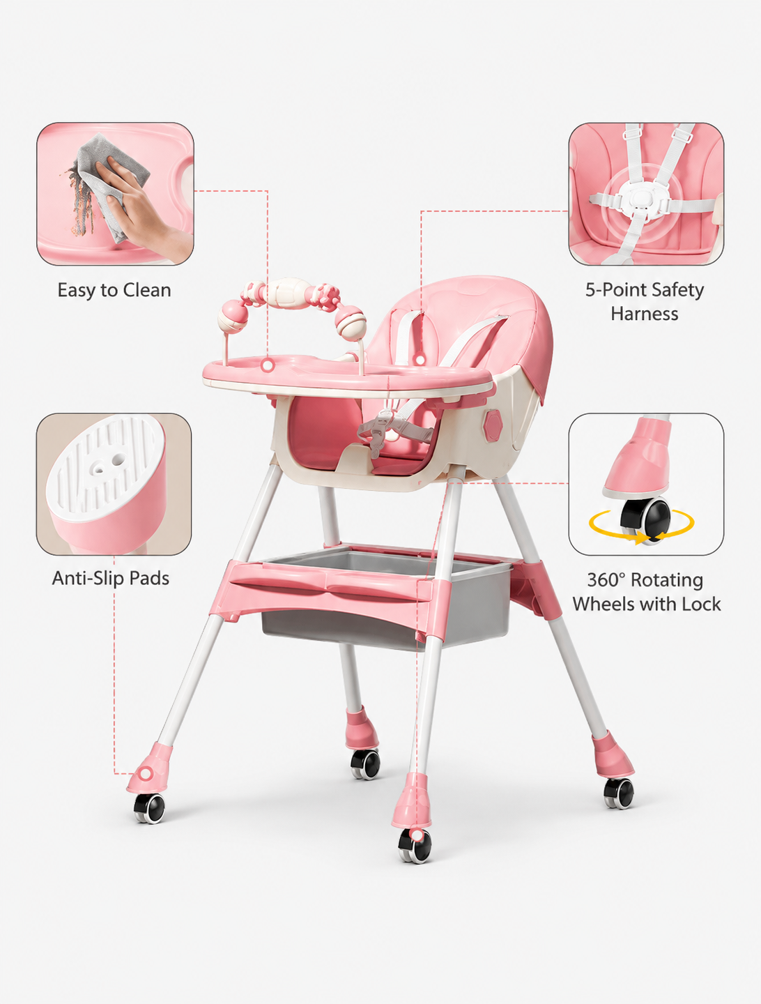 Three in One Folding Baby High Chair Loxevi