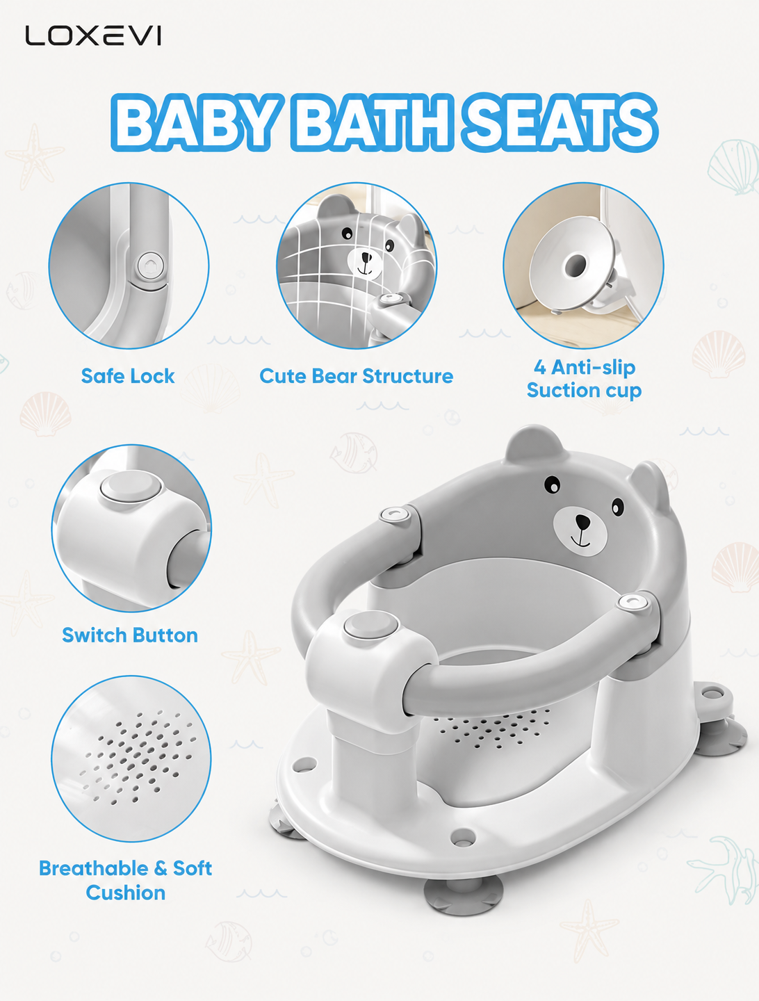 Bear Design Non Slip Baby Bath Seat Loxevi