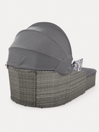 Outdoor Double Daybed with Retractable Canopy Wicker Patio Lounge Set with 4 Cushions and Removable Cushion Covers for Garden Poolside Balcony and Terrace Loxevi