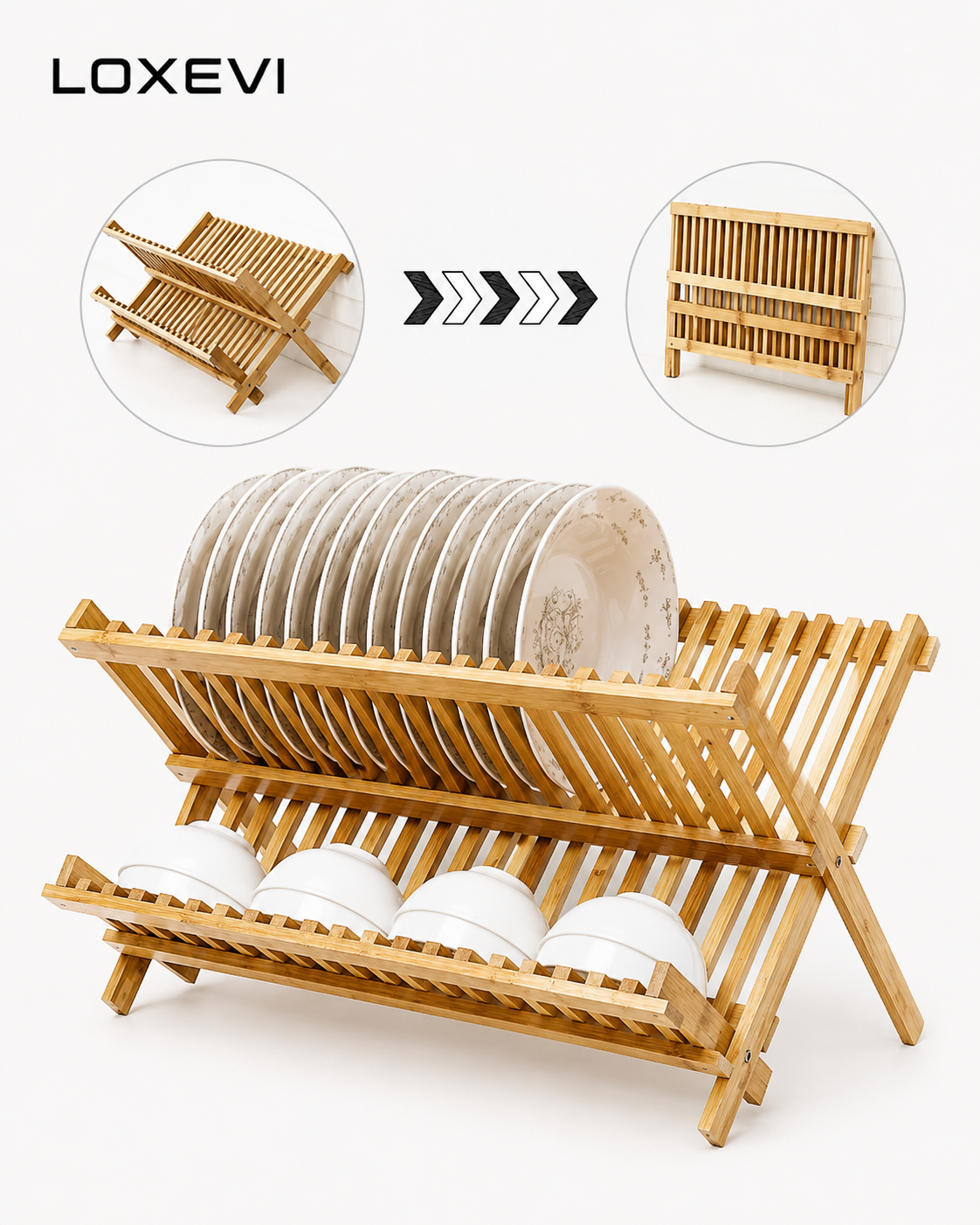 Foldable Bamboo Dish Drying Rack Loxevi