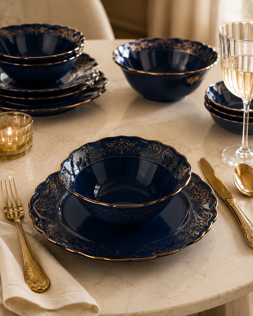 16 Piece Blue Reactive Glaze Dinnerware Set Loxevi