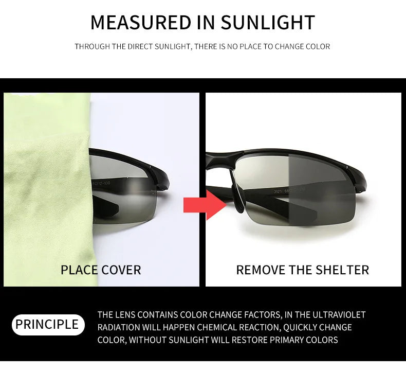 AOWEAR Photochromic Sunglasses Men Polarized Day Night Driving Glasses High Quality Aluminium Rimless Chameleon Eyewear Gafas