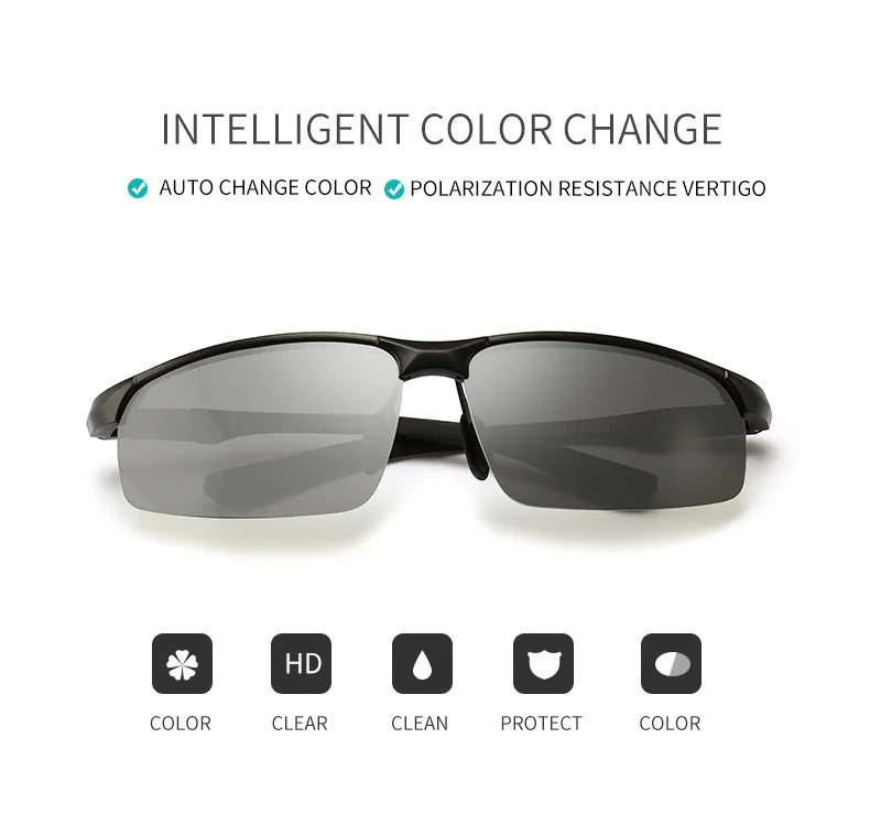 AOWEAR Photochromic Sunglasses Men Polarized Day Night Driving Glasses High Quality Aluminium Rimless Chameleon Eyewear Gafas