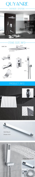 Quyanre Wall Mount Bathroom Rain Waterfall Shower Faucets Set Concealed Chrome Shower System Bathtub Shower Mixer Faucet Tap