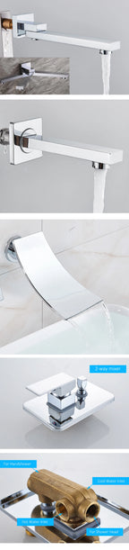 Quyanre Wall Mount Bathroom Rain Waterfall Shower Faucets Set Concealed Chrome Shower System Bathtub Shower Mixer Faucet Tap