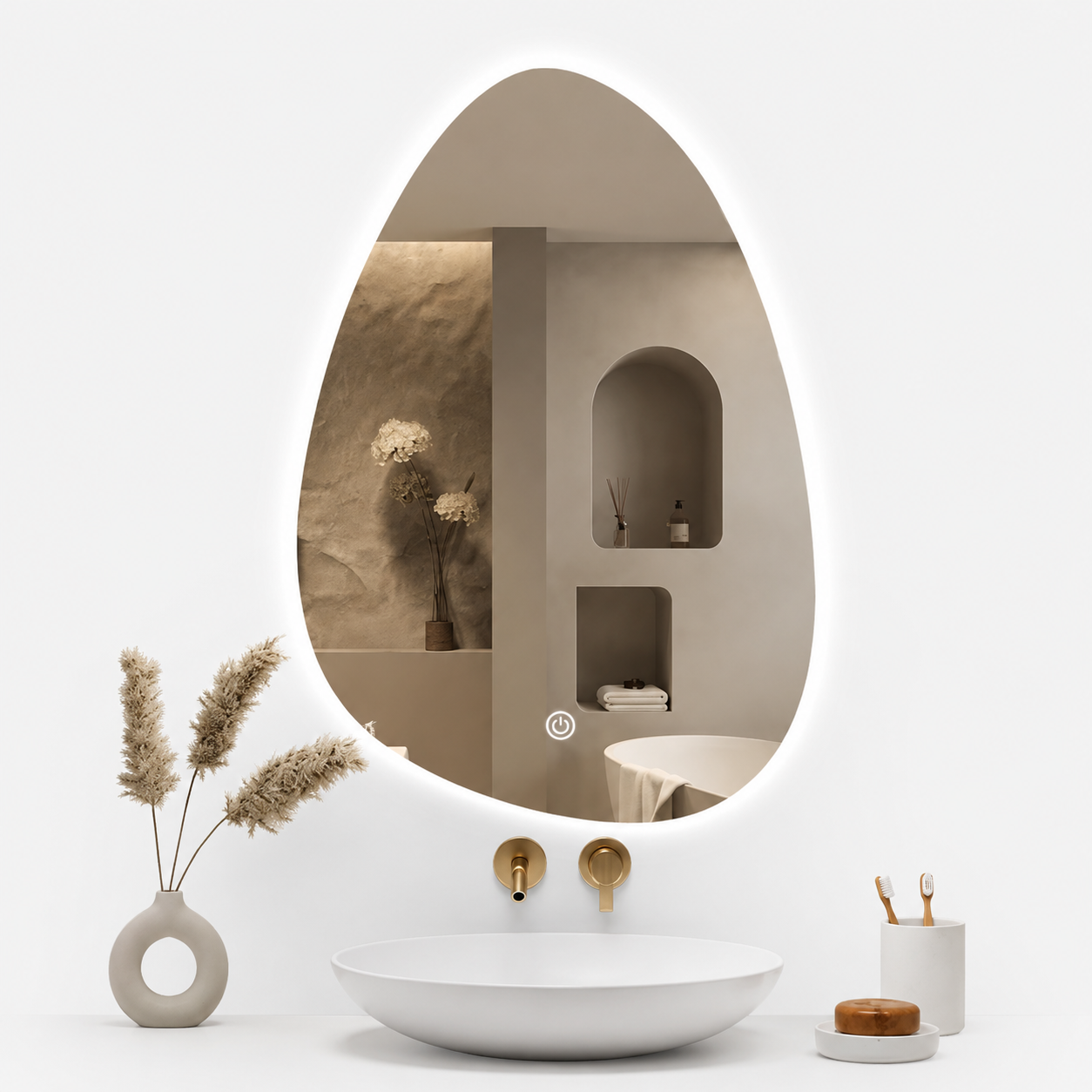 LED Teardrop Bathroom Mirror 45×60 cm – Dimmable Wall Mirror Loxevi