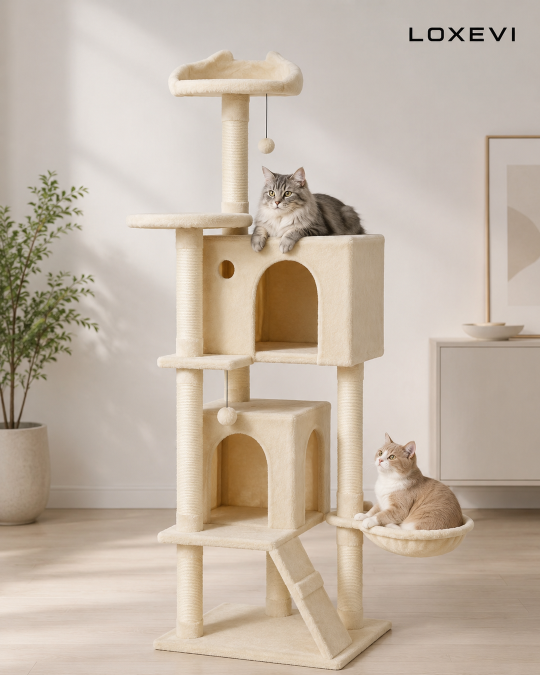 160 cm Cat Tree with Multiple Platforms Loxevi