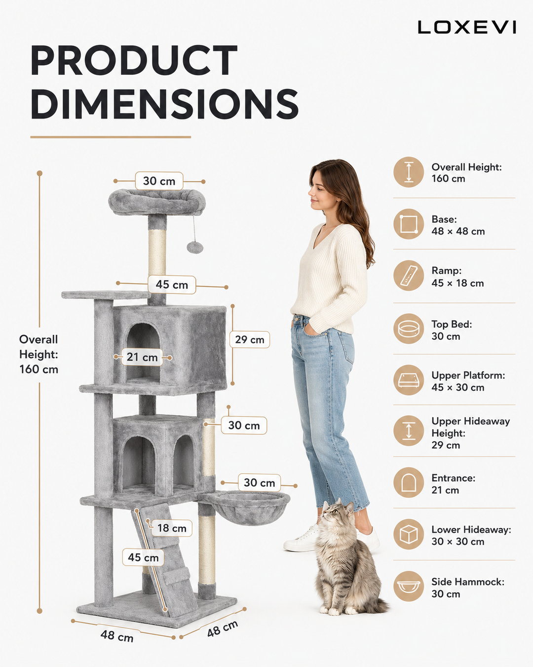 160 cm Cat Tree with Multiple Platforms Loxevi