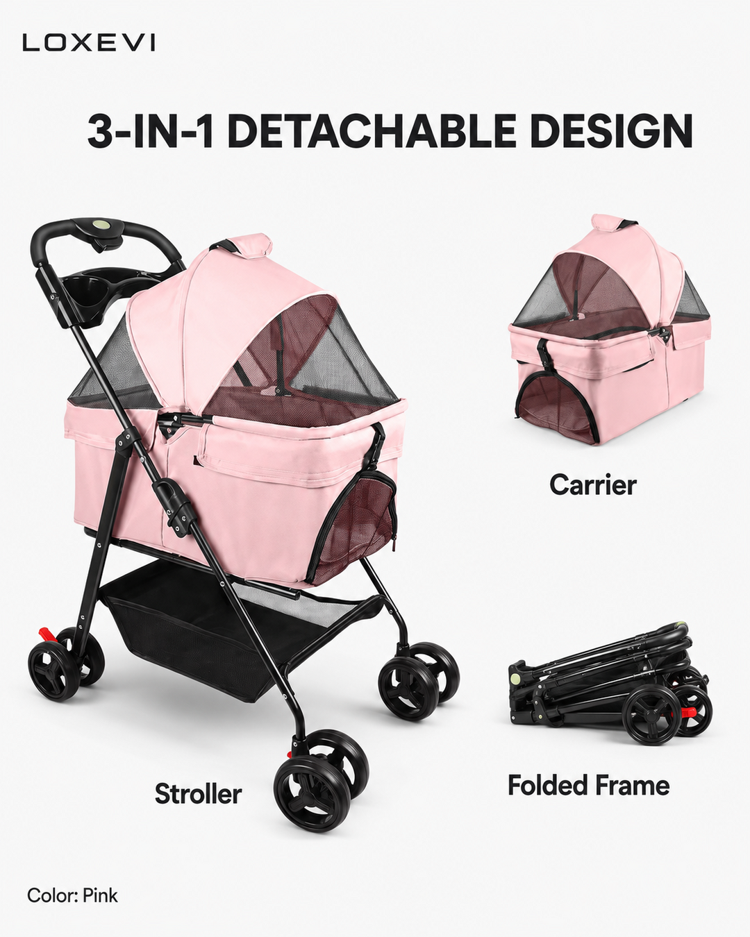Foldable Pet Stroller with Storage Loxevi