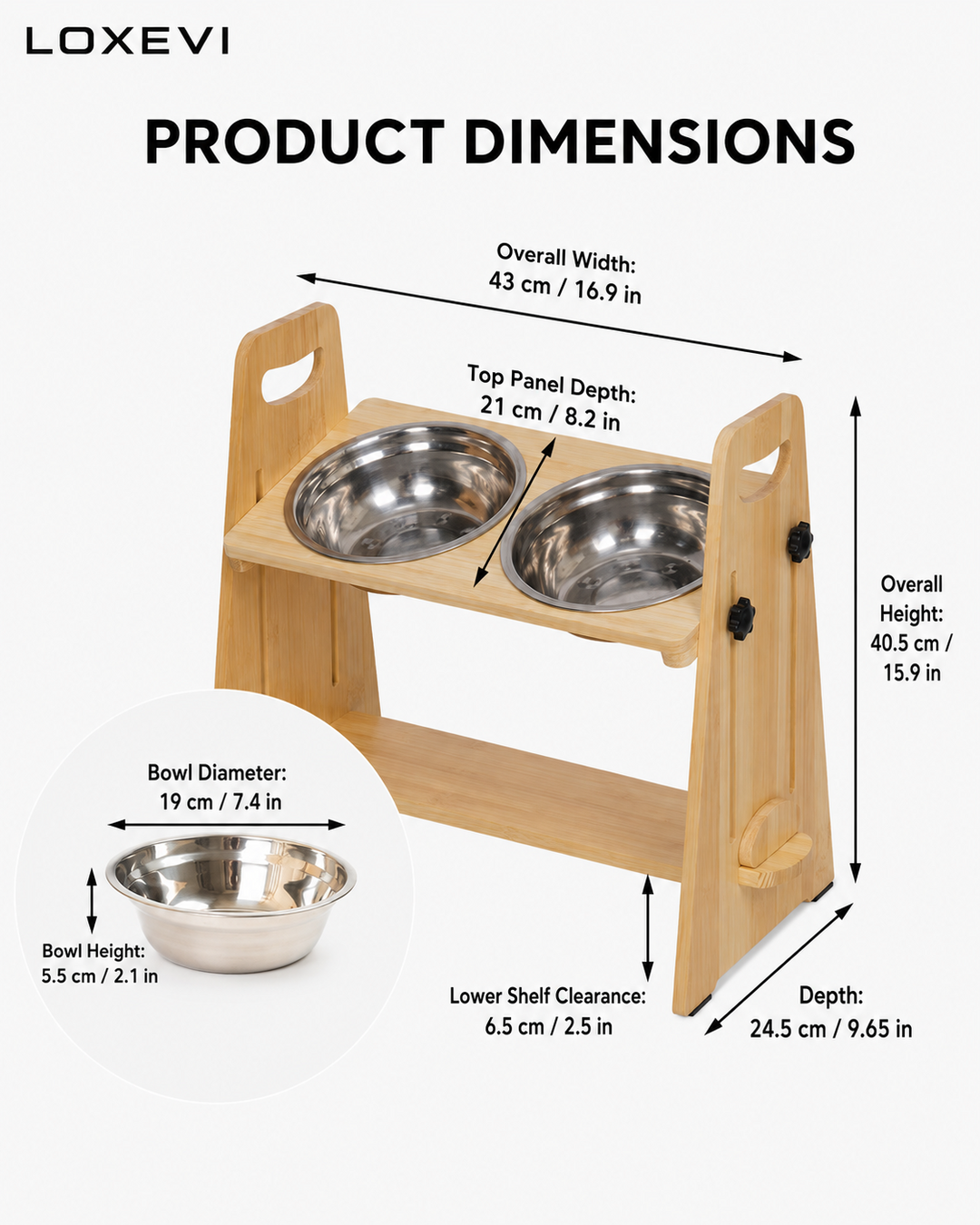 Adjustable Elevated Dog Bowl Stand Loxevi
