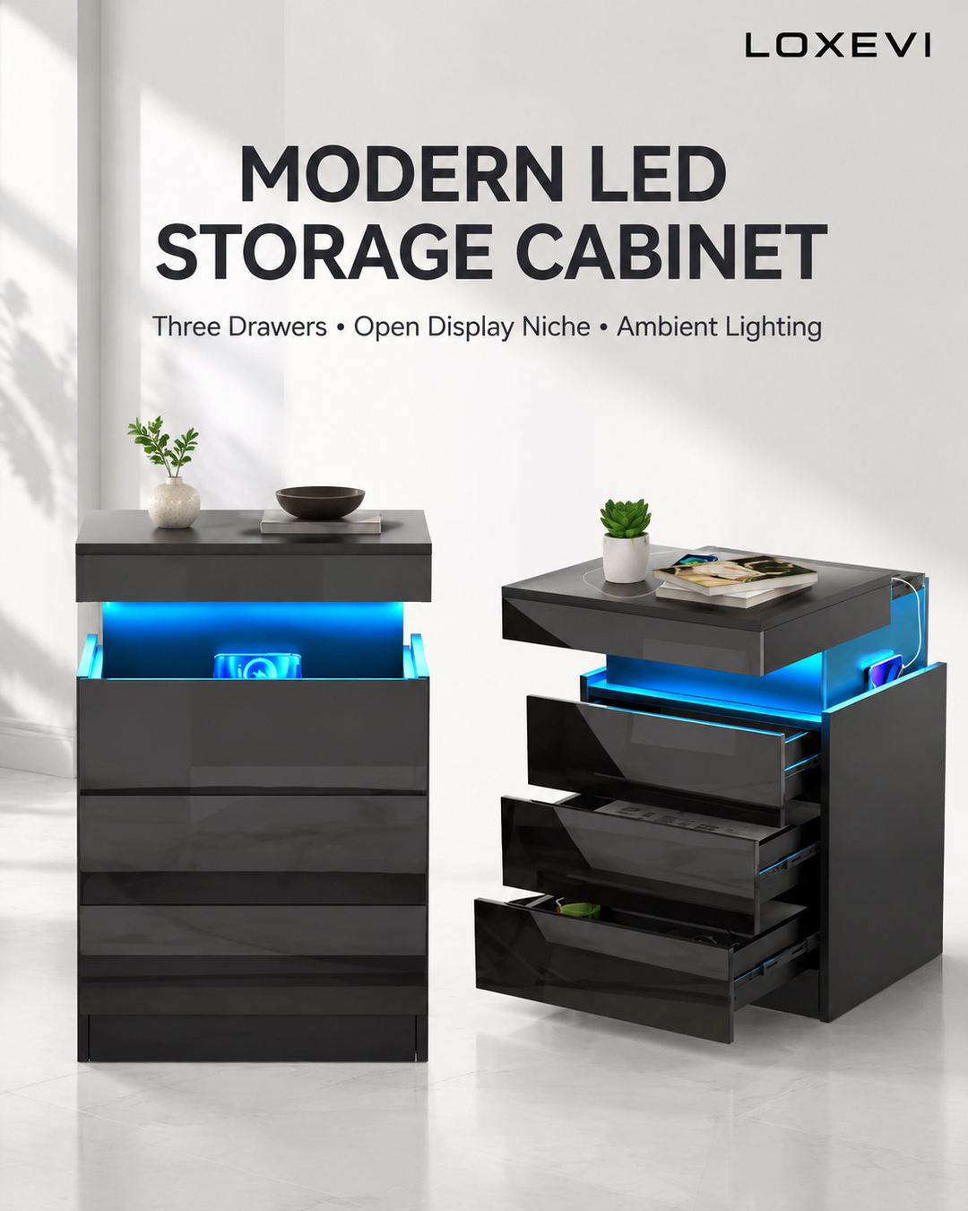 Black Vanity Table with Charging Station Loxevi