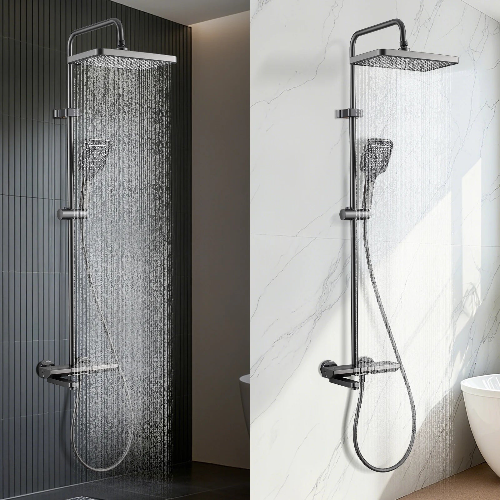 Foldable & Swivel 180° Bathroom Faucet Set with Shower Column and Shower Head - Complete Wash Basin and Shower System