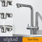 Brushed Gold Pulling Filter Kitchen Pure Faucet Pull Out Two In One Out Water  Mixer Tap 360 Rotation Sink Drink Directly Crane
