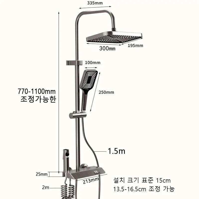 Bathroom Shower Set with LED Display Piano Keys Bath Shower Rain Shower Complete Bathroom Accessories