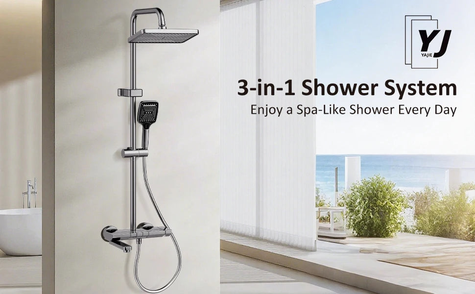 Foldable & Swivel 180° Bathroom Faucet Set with Shower Column and Shower Head - Complete Wash Basin and Shower System