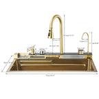 Shinesia 201Stainless Steel Kitchen Sink Double Waterfall Single Slot Digital Display Faucet Set Soap dispenser Cup Washer