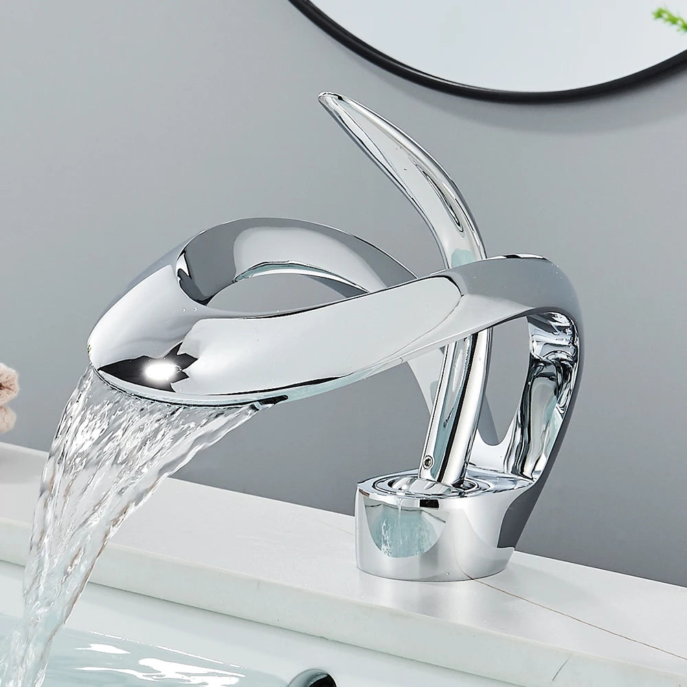 Rozin Luxury Black Basin Faucet Grey Bathroom Waterfall Mixer Tap Brass Deck Mount Modern Style Hot Cold Water Sink Mixer Crane