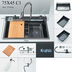 Shinesia 201Stainless Steel Kitchen Sink Double Waterfall Single Slot Digital Display Faucet Set Soap dispenser Cup Washer