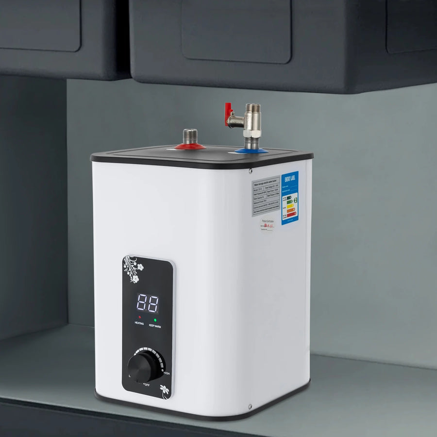1500W 8L Electric Water Heater Instant Under Sink Stainless Steel Tank Fast Heating IPX4 Safe for Kitchen Bathroom RV SY-8