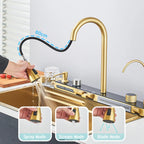 Shinesia 201Stainless Steel Kitchen Sink Double Waterfall Single Slot Digital Display Faucet Set Soap dispenser Cup Washer