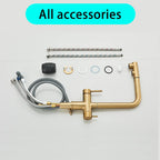 Brushed Gold Pulling Filter Kitchen Pure Faucet Pull Out Two In One Out Water  Mixer Tap 360 Rotation Sink Drink Directly Crane