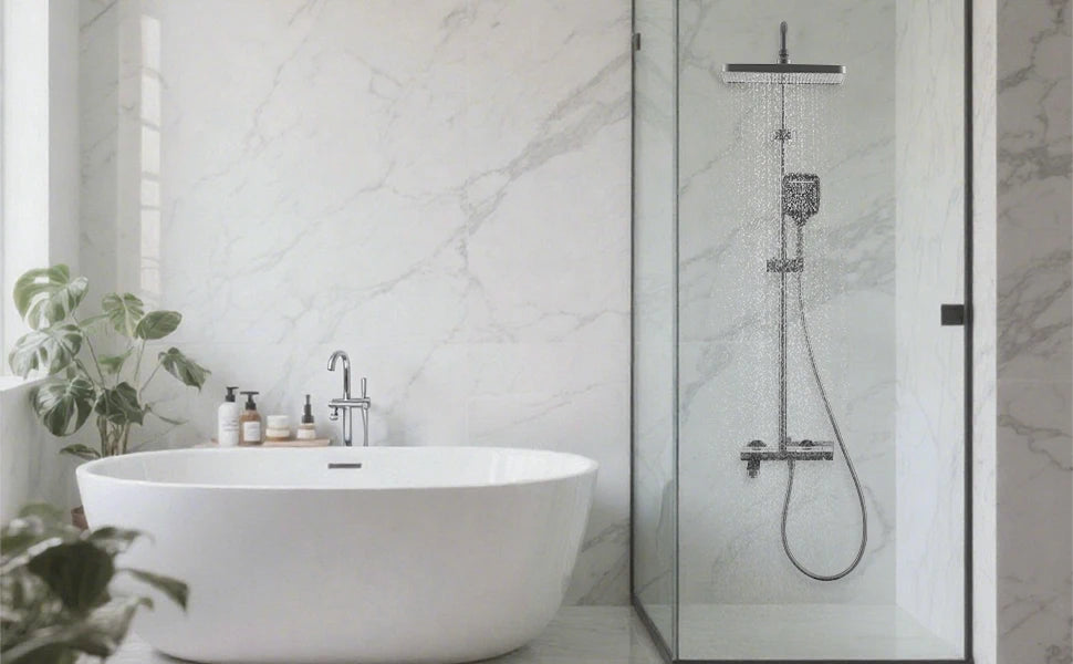 Foldable & Swivel 180° Bathroom Faucet Set with Shower Column and Shower Head - Complete Wash Basin and Shower System