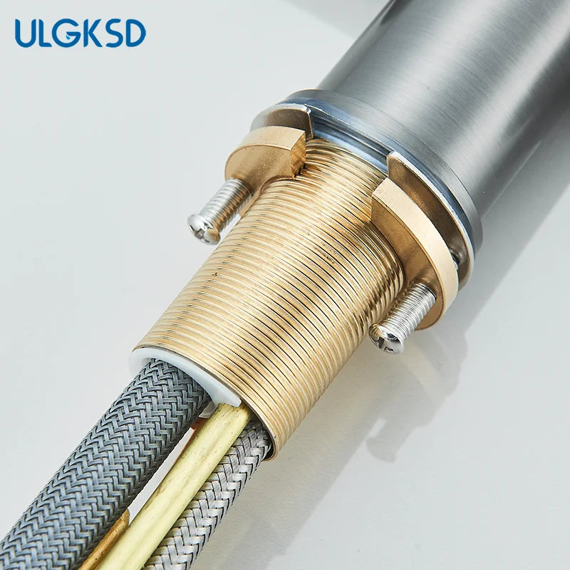 Brushed Gold Pulling Filter Kitchen Pure Faucet Pull Out Two In One Out Water  Mixer Tap 360 Rotation Sink Drink Directly Crane