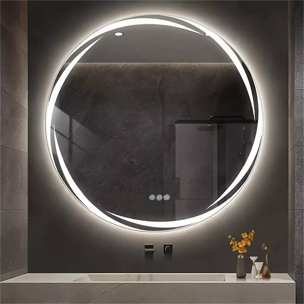LUVODI Modern LED Bathroom Wall Mirror with Circle Backlight Illuminated Vanity Mirror with Defogging Feature for Bath