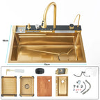 Shinesia 201Stainless Steel Kitchen Sink Double Waterfall Single Slot Digital Display Faucet Set Soap dispenser Cup Washer