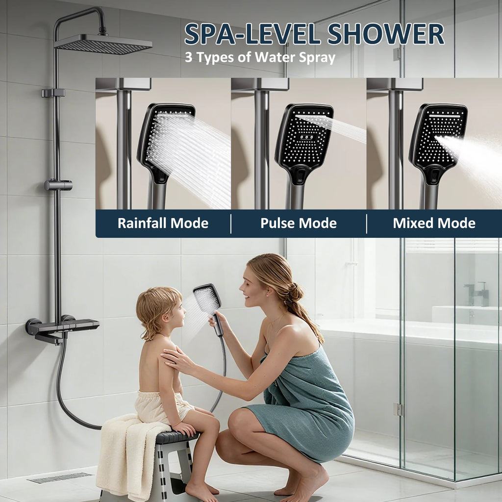 Foldable & Swivel 180° Bathroom Faucet Set with Shower Column and Shower Head - Complete Wash Basin and Shower System