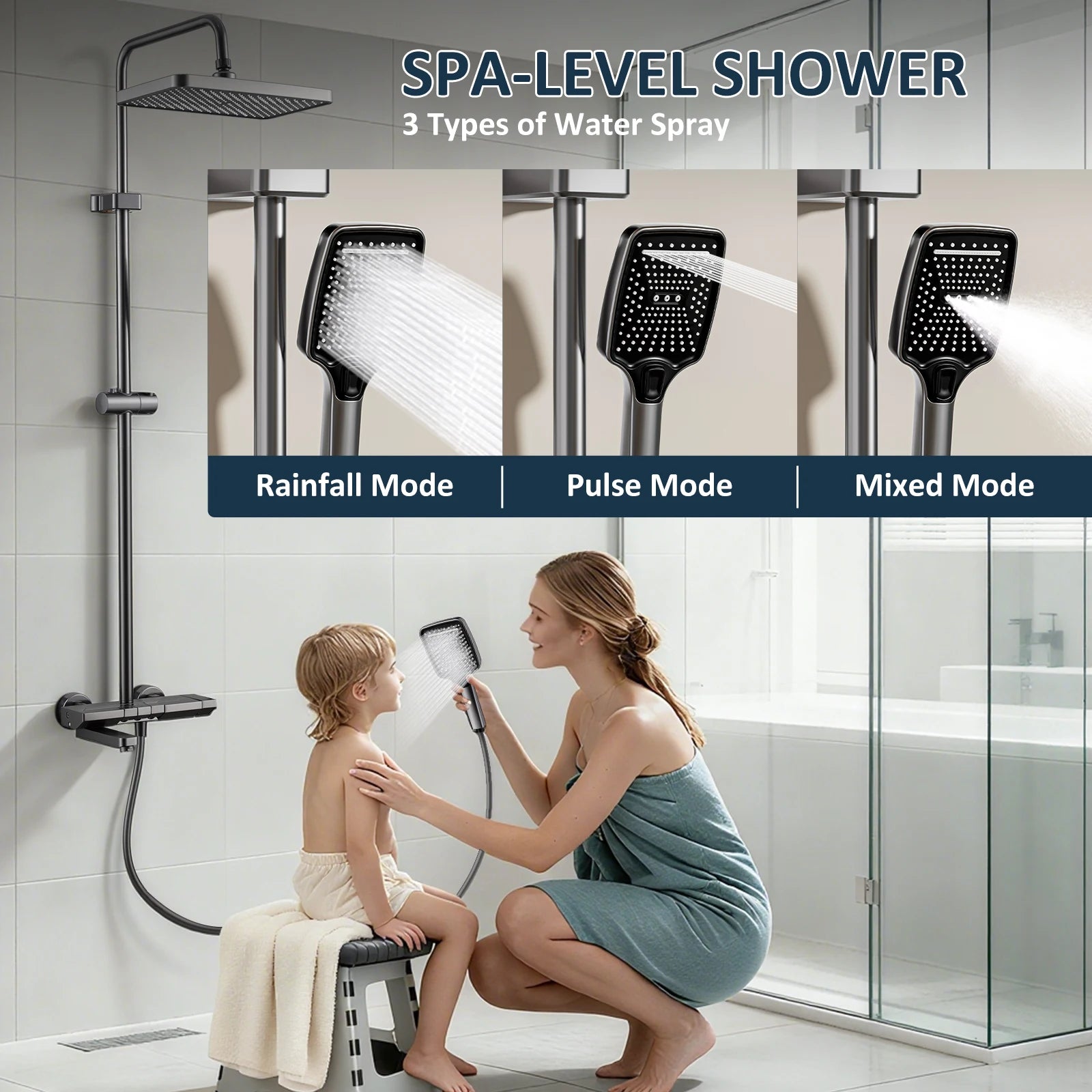 Foldable & Swivel 180° Bathroom Faucet Set with Shower Column and Shower Head - Complete Wash Basin and Shower System
