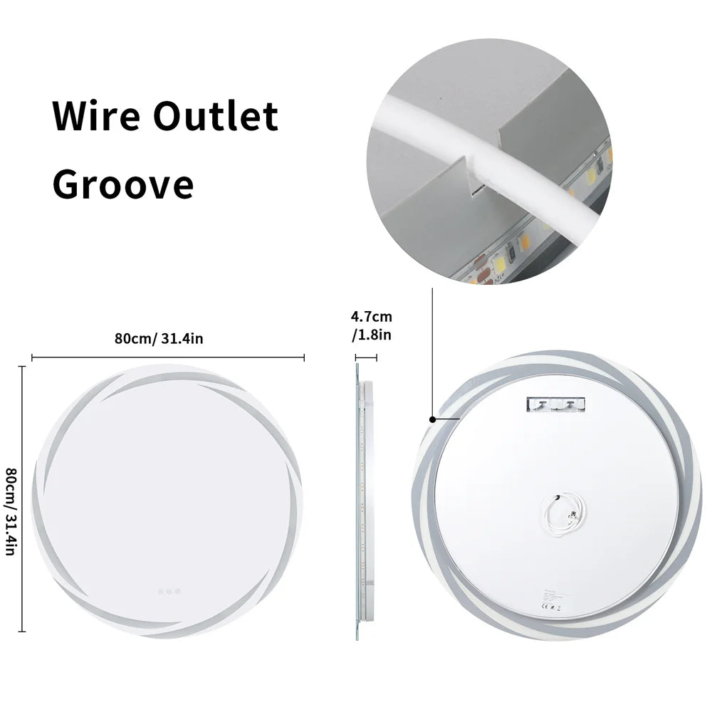 LUVODI Modern LED Bathroom Wall Mirror with Circle Backlight Illuminated Vanity Mirror with Defogging Feature for Bath