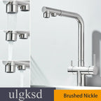 Brushed Gold Pulling Filter Kitchen Pure Faucet Pull Out Two In One Out Water  Mixer Tap 360 Rotation Sink Drink Directly Crane