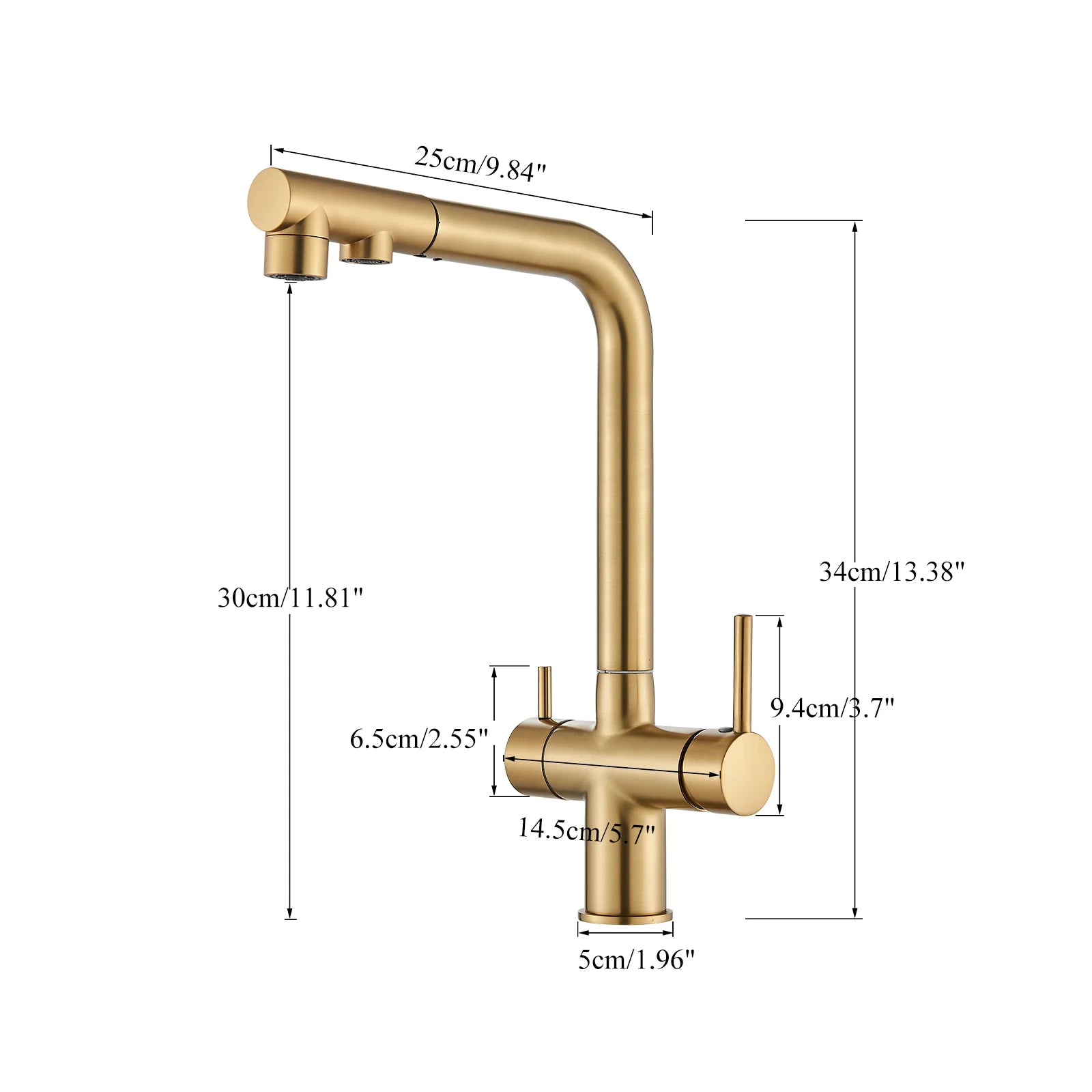 Brushed Gold Pulling Filter Kitchen Pure Faucet Pull Out Two In One Out Water  Mixer Tap 360 Rotation Sink Drink Directly Crane