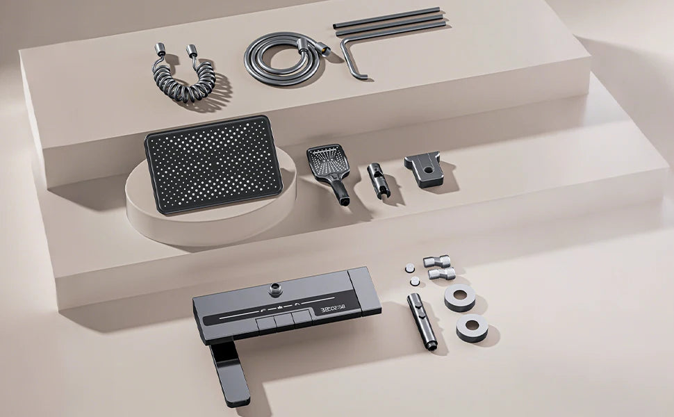 Foldable & Swivel 180° Bathroom Faucet Set with Shower Column and Shower Head - Complete Wash Basin and Shower System
