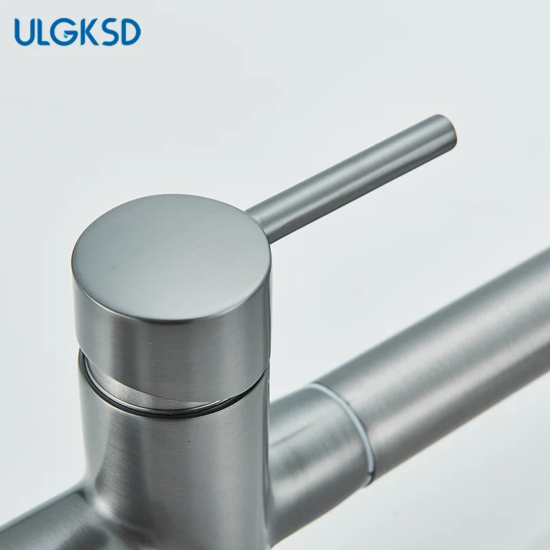 Brushed Gold Pulling Filter Kitchen Pure Faucet Pull Out Two In One Out Water  Mixer Tap 360 Rotation Sink Drink Directly Crane