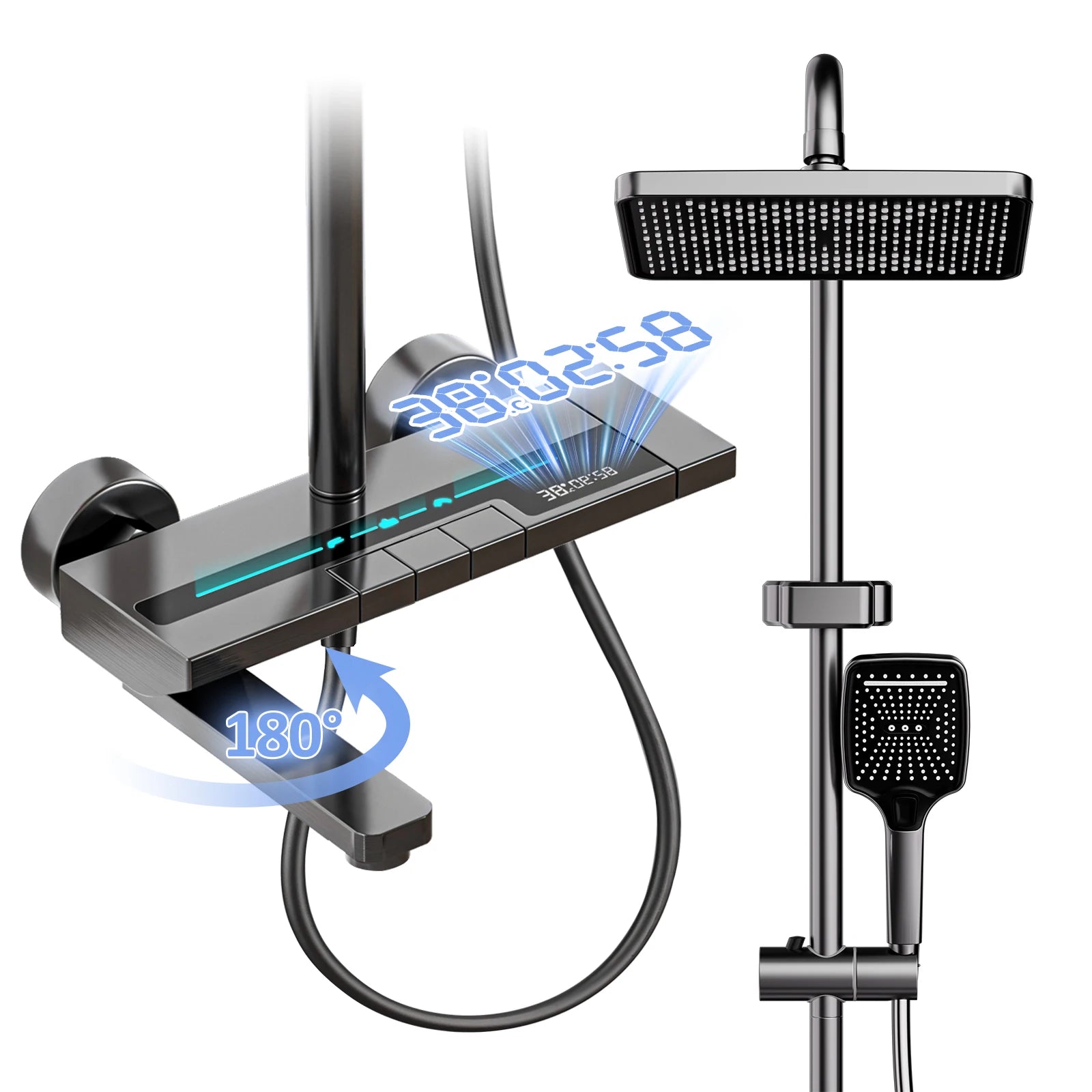 Foldable & Swivel 180° Bathroom Faucet Set with Shower Column and Shower Head - Complete Wash Basin and Shower System