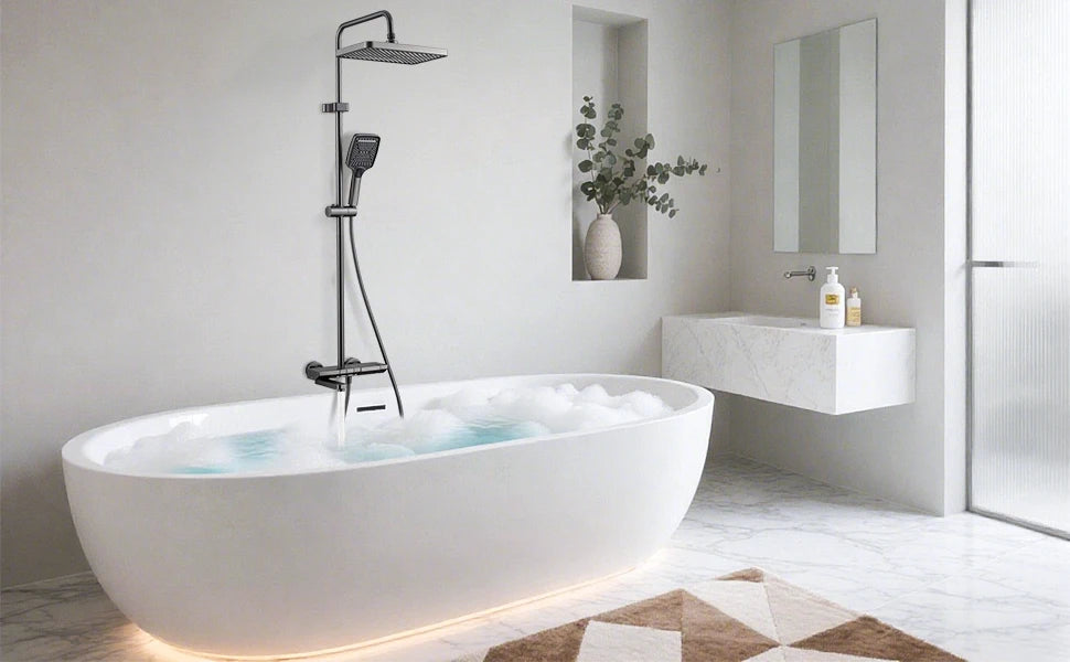 Foldable & Swivel 180° Bathroom Faucet Set with Shower Column and Shower Head - Complete Wash Basin and Shower System