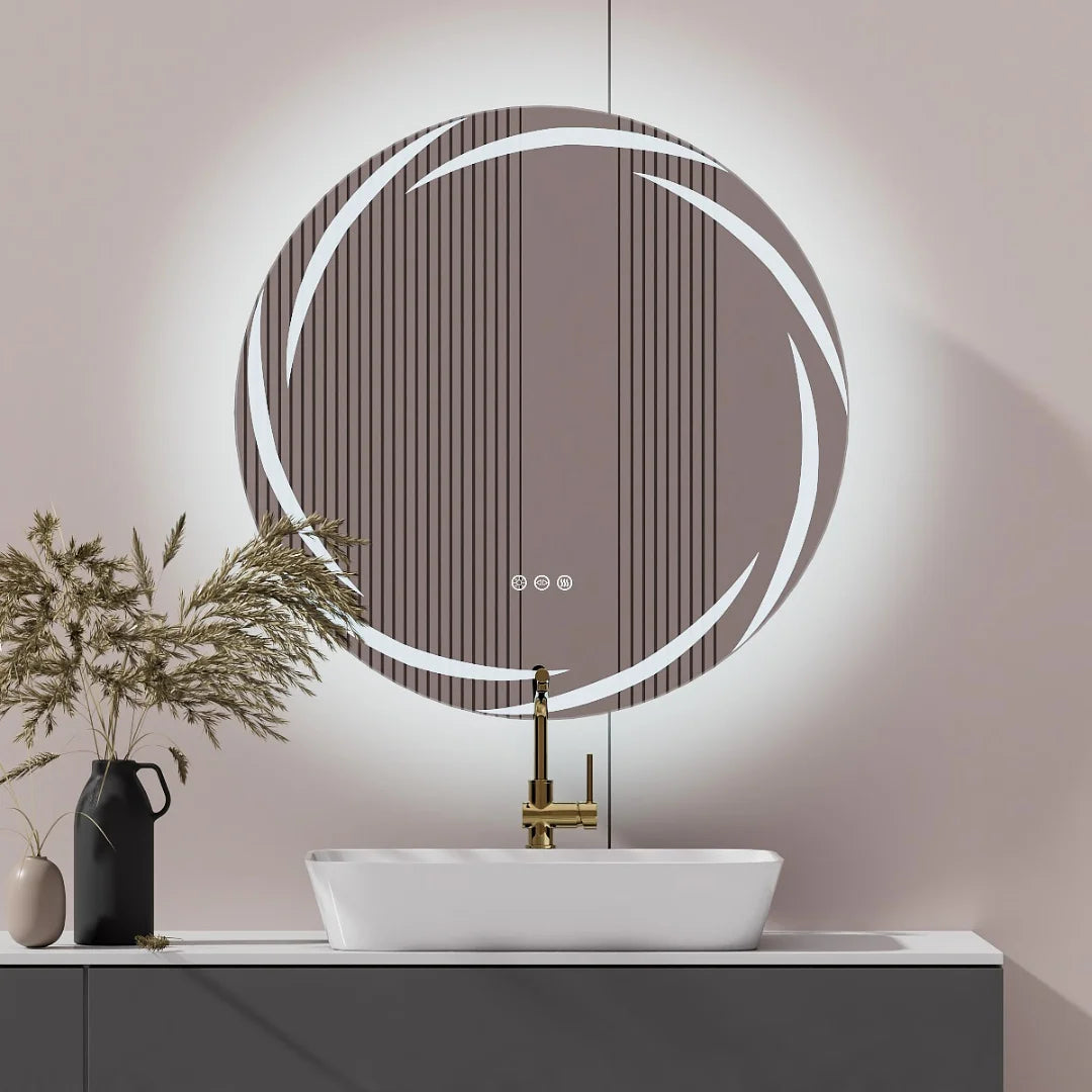LUVODI Modern LED Bathroom Wall Mirror with Circle Backlight Illuminated Vanity Mirror with Defogging Feature for Bath