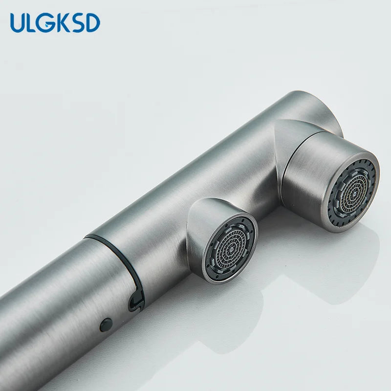 Brushed Gold Pulling Filter Kitchen Pure Faucet Pull Out Two In One Out Water  Mixer Tap 360 Rotation Sink Drink Directly Crane