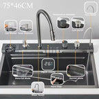 Shinesia 201Stainless Steel Kitchen Sink Double Waterfall Single Slot Digital Display Faucet Set Soap dispenser Cup Washer
