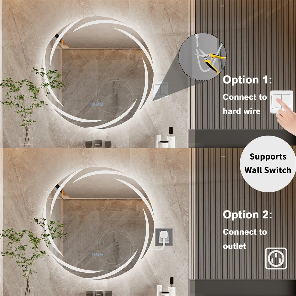 LUVODI Modern LED Bathroom Wall Mirror with Circle Backlight Illuminated Vanity Mirror with Defogging Feature for Bath