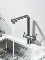 Brushed Gold Pulling Filter Kitchen Pure Faucet Pull Out Two In One Out Water  Mixer Tap 360 Rotation Sink Drink Directly Crane